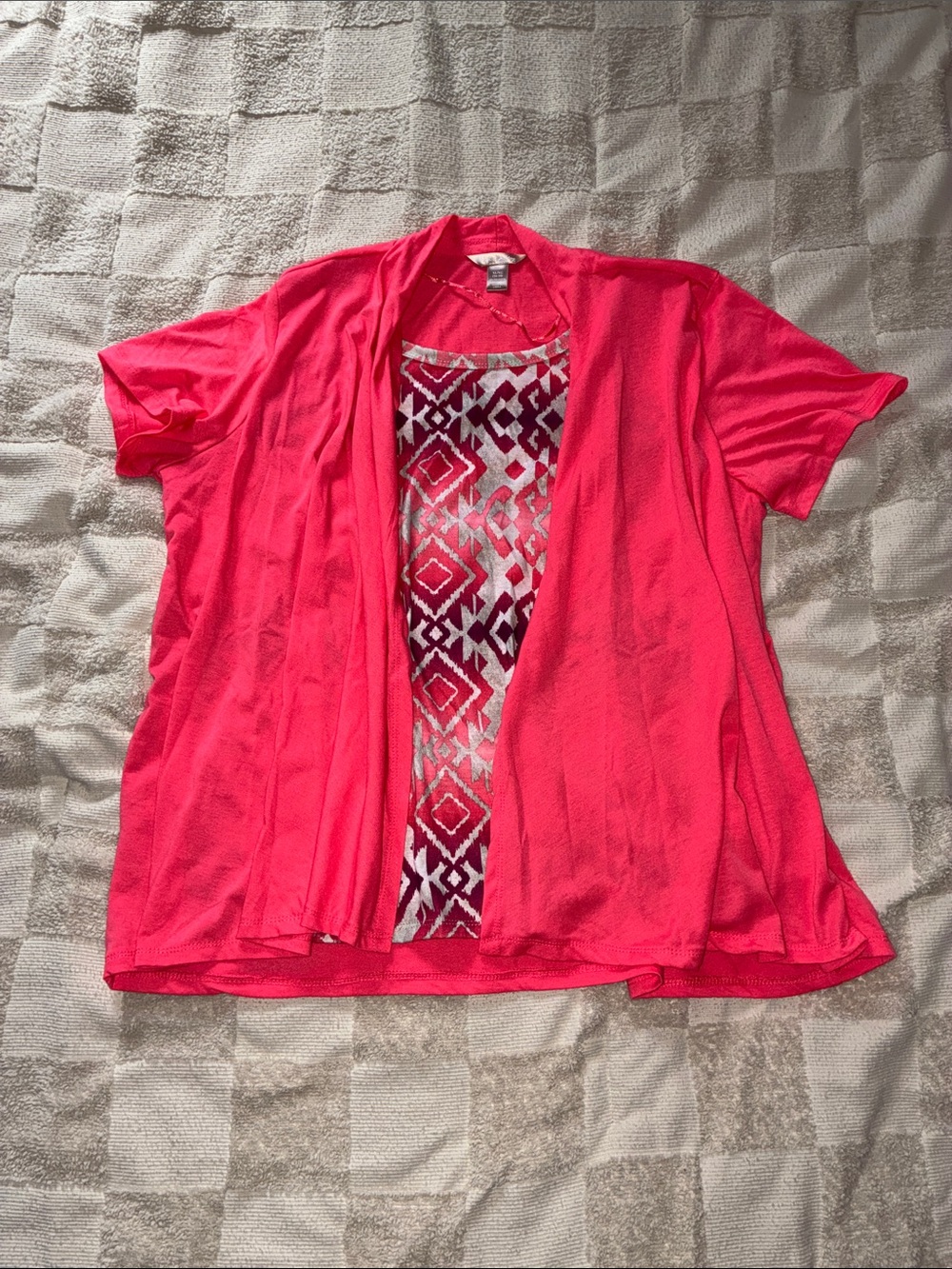 White Stag Coral Open-Front Tunic with Geometric Printed Panel